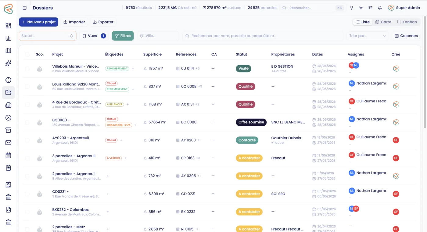 Kaptcher - CRM de prospection avec pipeline de dossiers