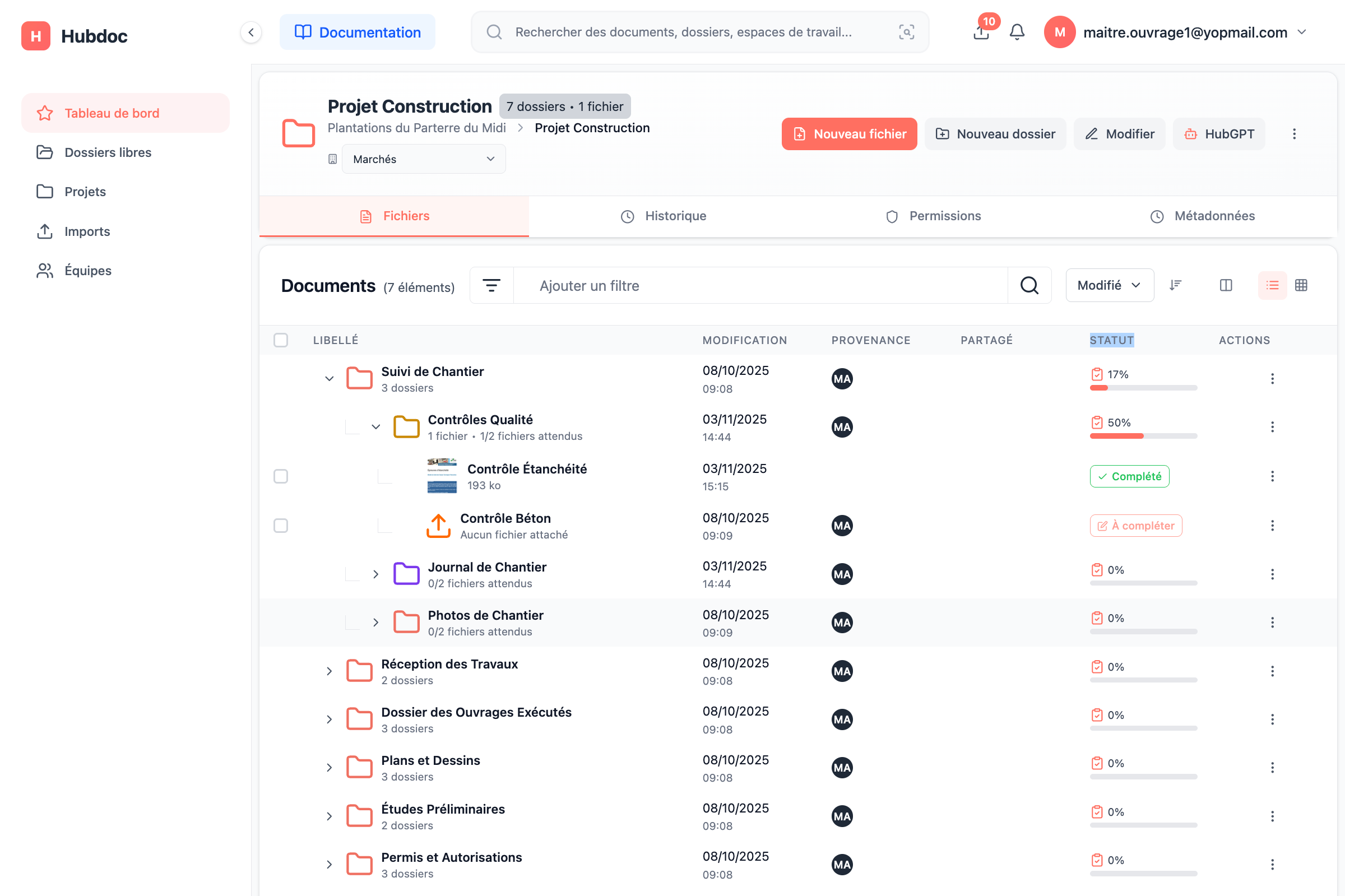 Interface principale HubDoc