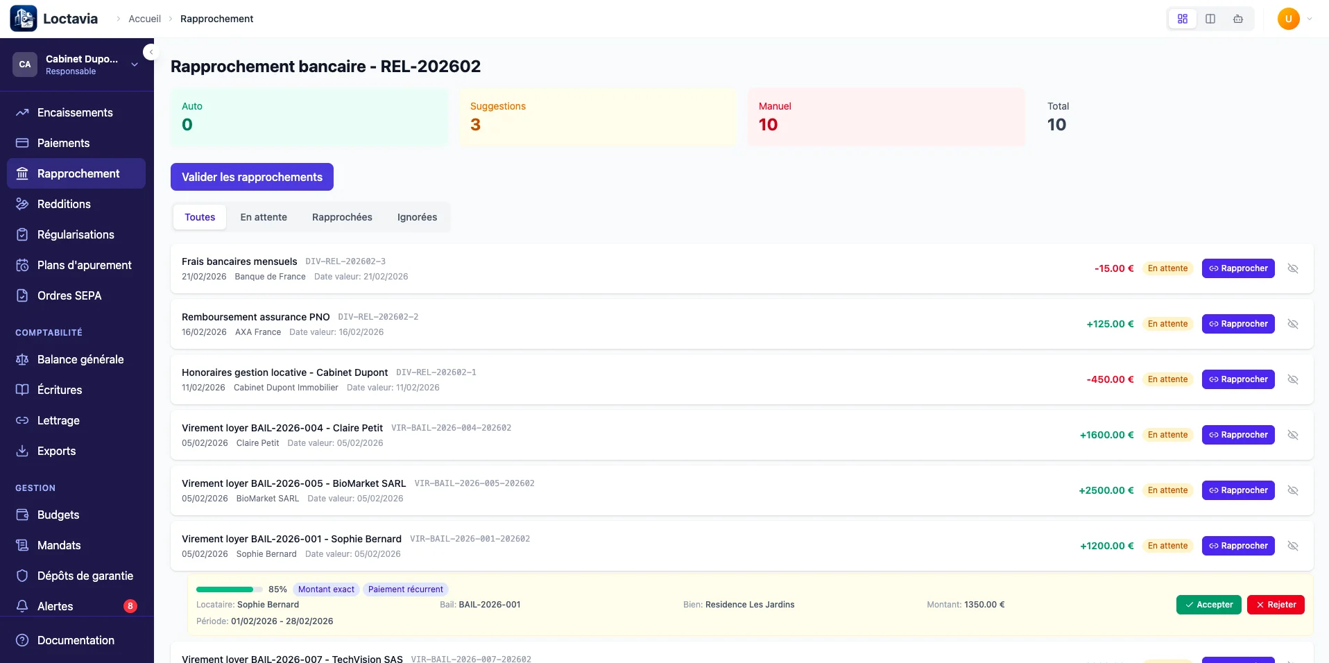 Rapprochement bancaire Loctavia